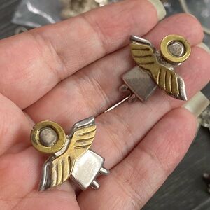 Two-Tone  Angel Wing Stud Earrings stamped 925